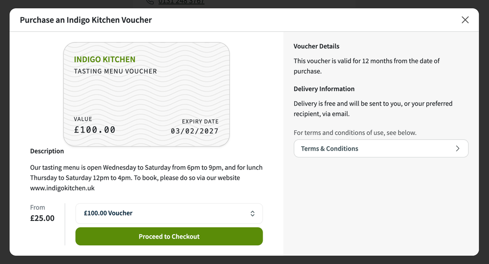 Gift voucher purchase flow