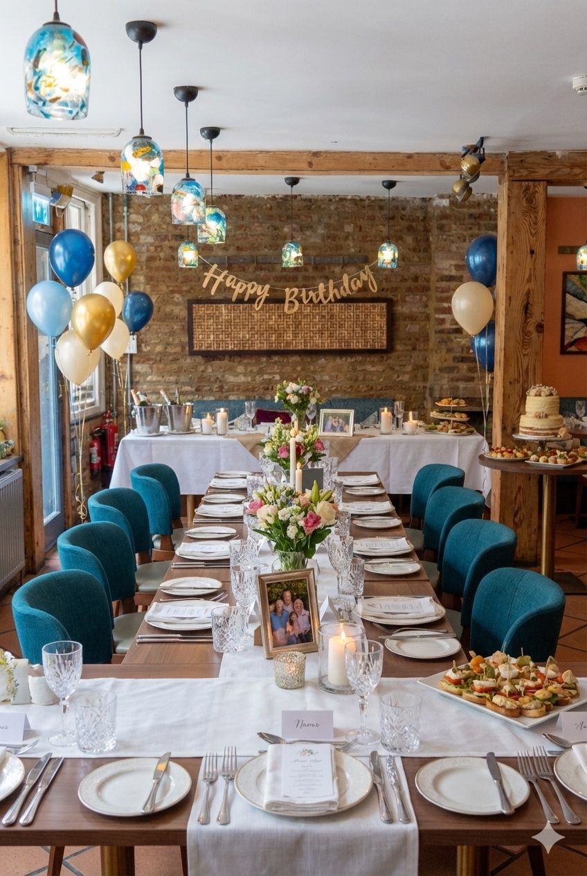 Elegantly set table prepared for a large group event