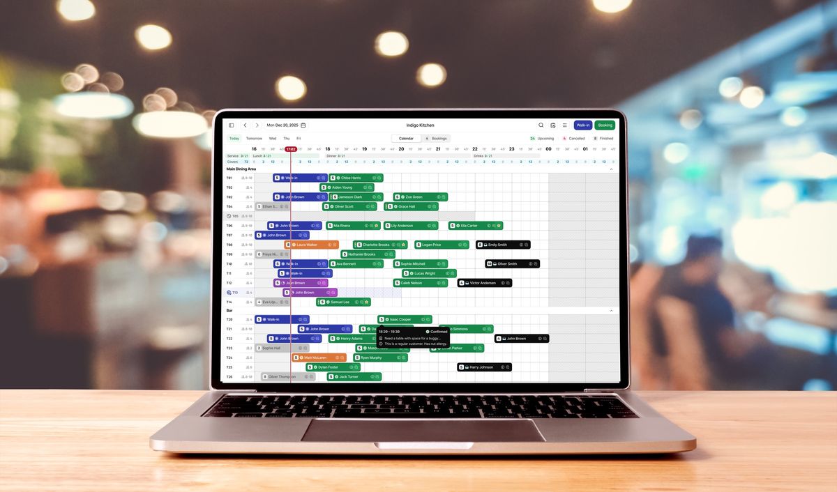 Laptop in restaurant setting