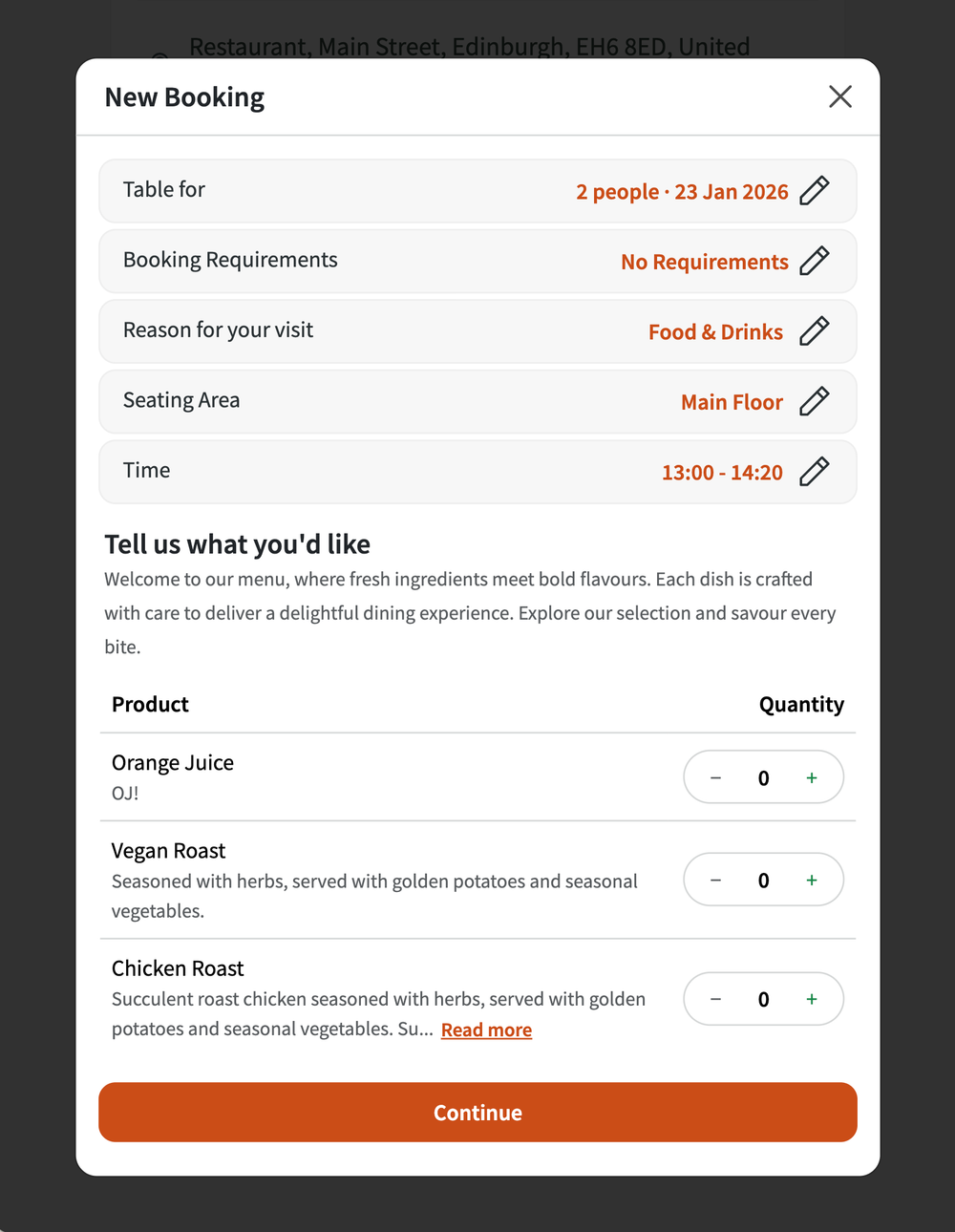 Real-time pre-order indicators in the TableSense diary